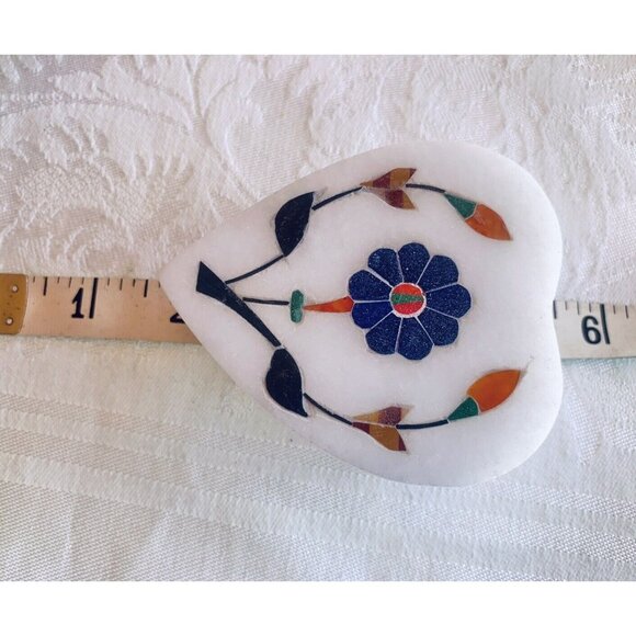 Marble Inlaid Stone Trinket Box India Vintage Heart Shaped Flower Valentines - Picture 6 of 8